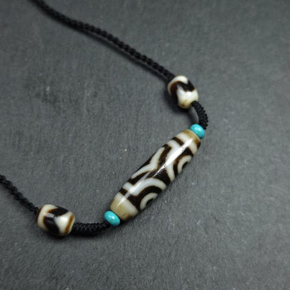 Vintage 3 Eyes Dzi Bead Necklace | Tibetan Jewelry | Protection Charm for Happy and Harmonious | Spiritual Gift | 41*12mm