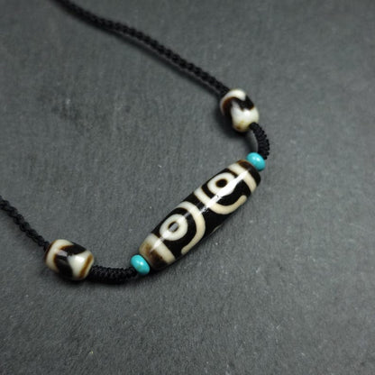 Vintage 3 Eyes Dzi Bead Necklace | Tibetan Jewelry | Protection Charm for Happy and Harmonious | Spiritual Gift | 41*12mm