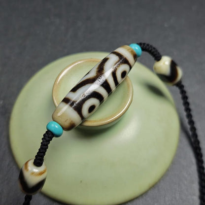 Vintage 3 Eyes Dzi Bead Necklace | Tibetan Jewelry | Protection Charm for Happy and Harmonious | Spiritual Gift | 41*12mm