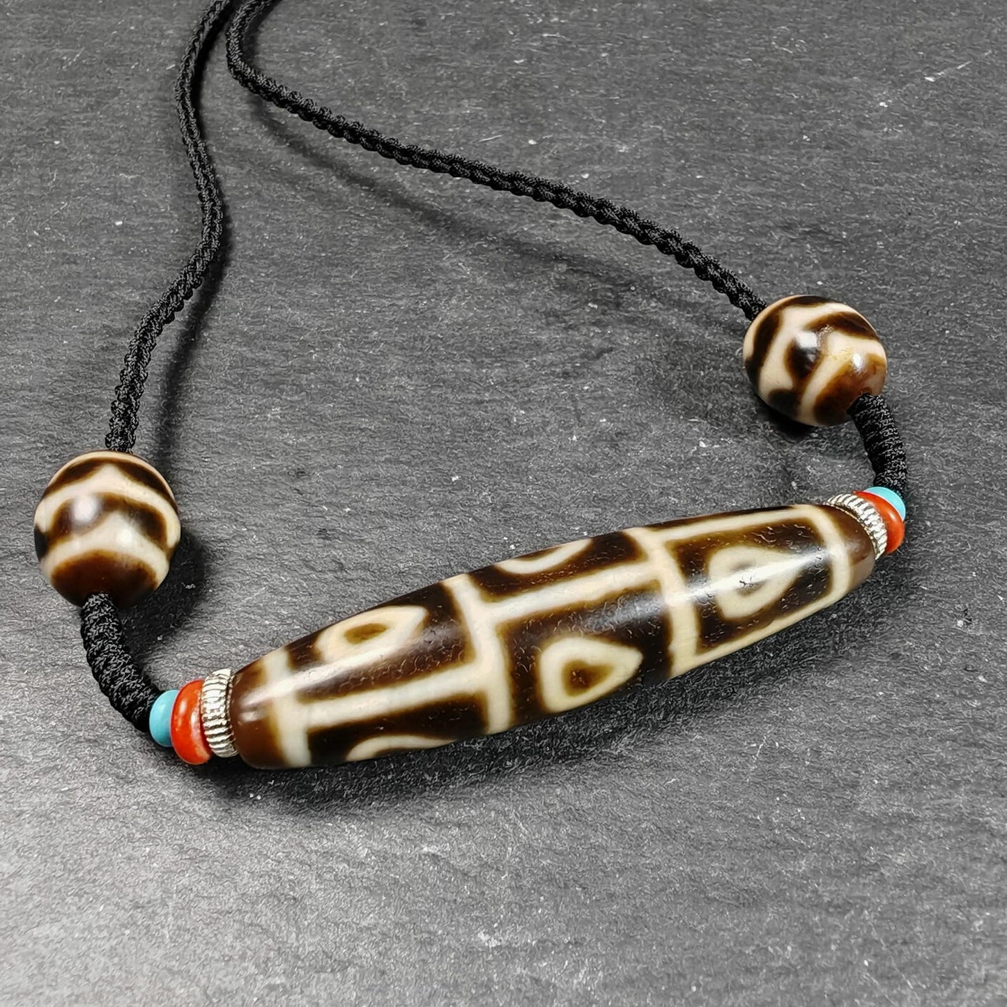 Vintage 9 Eyes Bodhi Dzi Bead Necklace | Tibetan Dzi Jewelry | Protection Charm for Supremacy & Completeness | Spiritual Gift | 54*12mm
