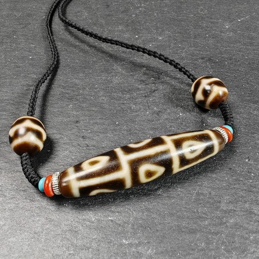 Vintage 9 Eyes Bodhi Dzi Bead Necklace | Tibetan Dzi Jewelry | Protection Charm for Supremacy & Completeness | Spiritual Gift | 54*12mm