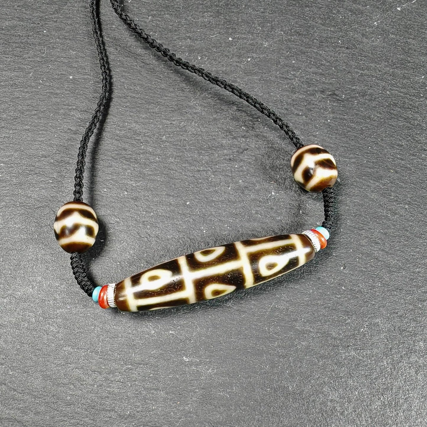 Vintage 9 Eyes Bodhi Dzi Bead Necklace | Tibetan Dzi Jewelry | Protection Charm for Supremacy & Completeness | Spiritual Gift | 54*12mm