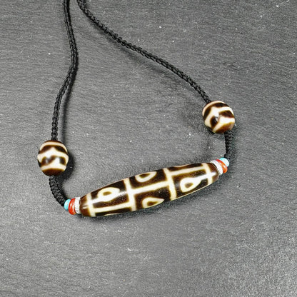 Vintage 9 Eyes Bodhi Dzi Bead Necklace | Tibetan Dzi Jewelry | Protection Charm for Supremacy & Completeness | Spiritual Gift | 54*12mm
