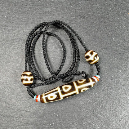 Vintage 9 Eyes Bodhi Dzi Bead Necklace | Tibetan Dzi Jewelry | Protection Charm for Supremacy & Completeness | Spiritual Gift | 54*12mm