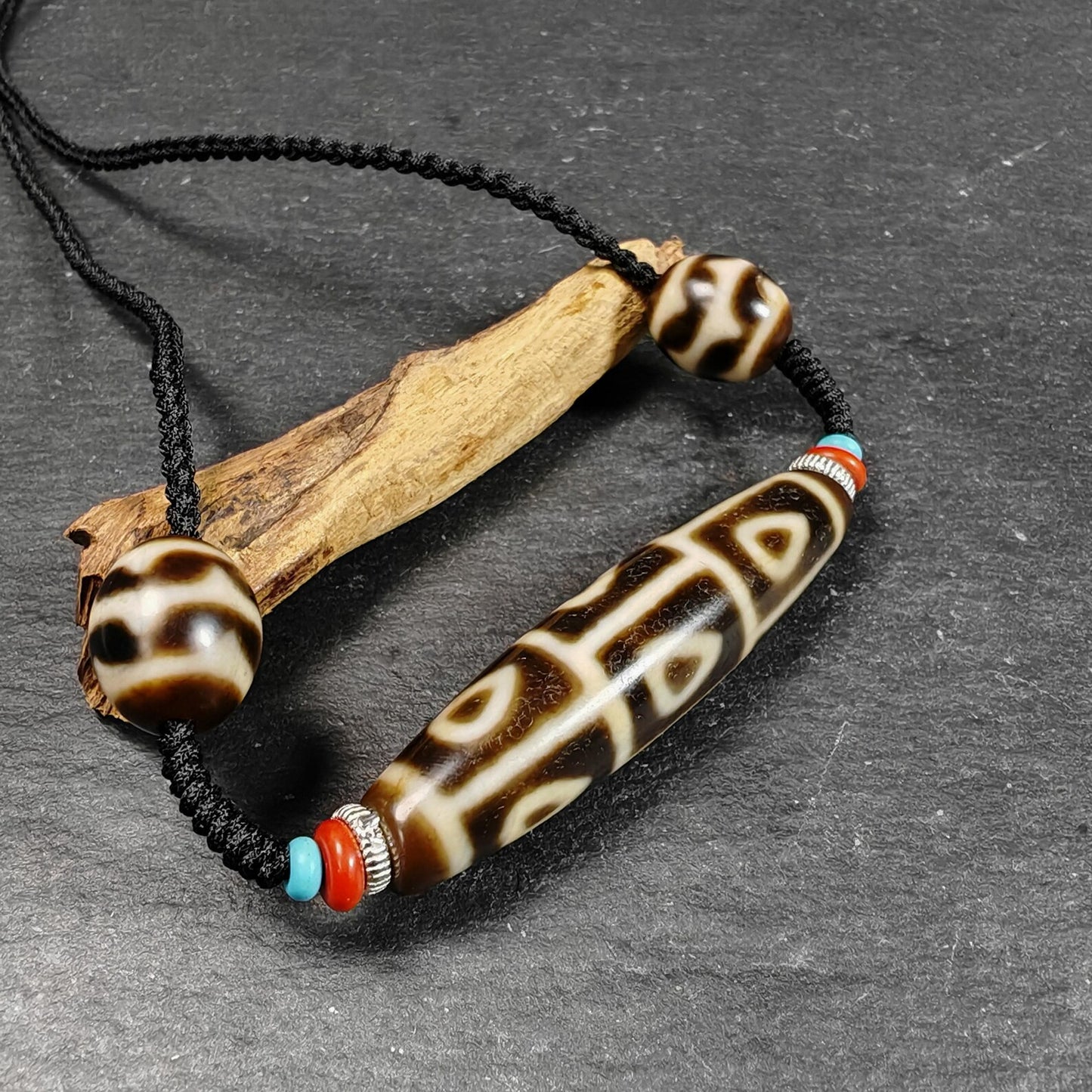 Vintage 9 Eyes Bodhi Dzi Bead Necklace | Tibetan Dzi Jewelry | Protection Charm for Supremacy & Completeness | Spiritual Gift | 54*12mm