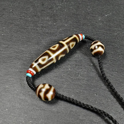 Vintage 9 Eyes Bodhi Dzi Bead Necklace | Tibetan Dzi Jewelry | Protection Charm for Supremacy & Completeness | Spiritual Gift | 54*12mm