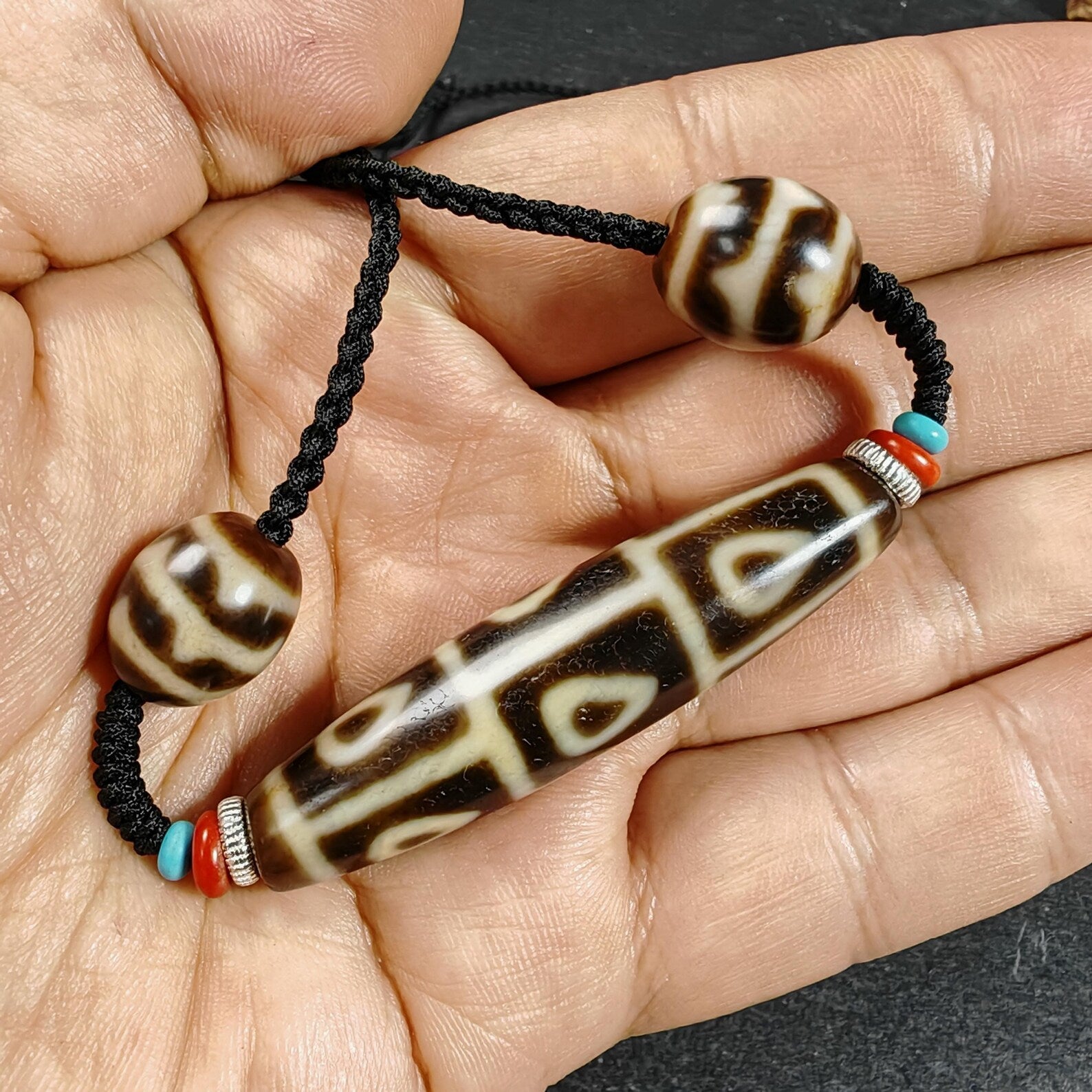 Vintage 9 Eyes Bodhi Dzi Bead Necklace | Tibetan Dzi Jewelry | Protection Charm for Supremacy & Completeness | Spiritual Gift | 54*12mm