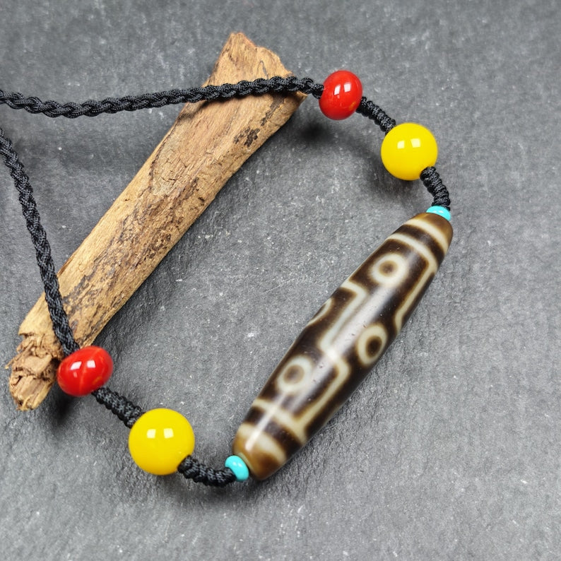 Vintage 9 Eyes Dzi Bead Necklace | Tibetan Dzi Amulet 54*13mm Gandhanra-ART