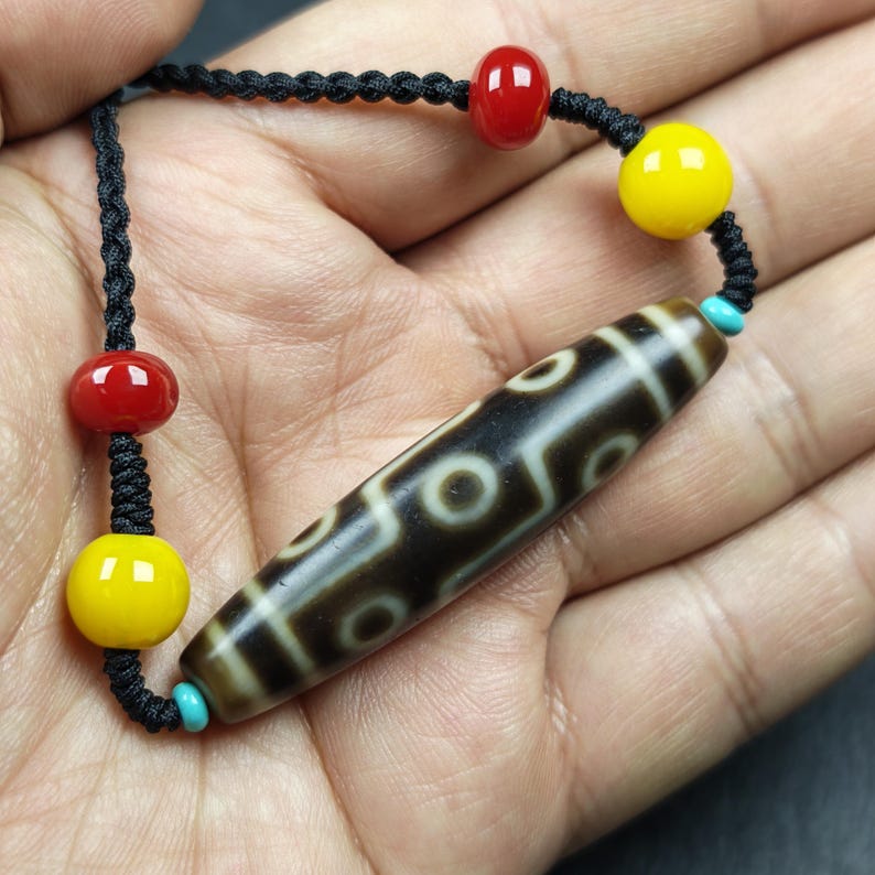Vintage 9 Eyes Dzi Bead Necklace | Tibetan Dzi Amulet 54*13mm Gandhanra-ART