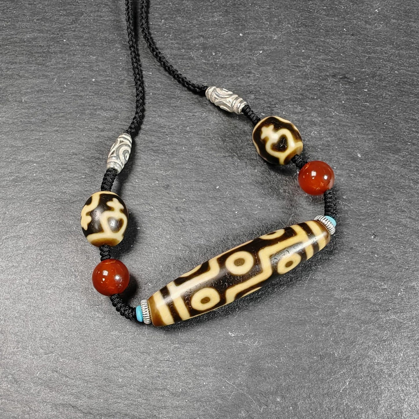 Vintage 9 Eyes Dzi Bead Necklace | Tibetan Dzi Jewelry | Protection Charm for Ultimate & Compassion | Spiritual Gift | 54*13mm