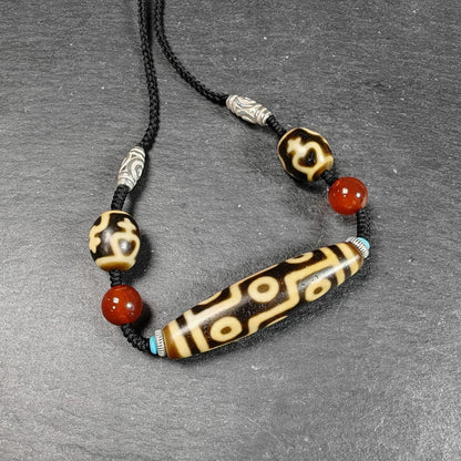 Vintage 9 Eyes Dzi Bead Necklace | Tibetan Dzi Jewelry | Protection Charm for Ultimate & Compassion | Spiritual Gift | 54*13mm