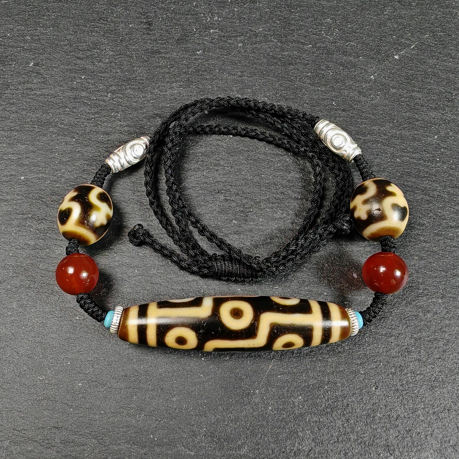 Vintage 9 Eyes Dzi Bead Necklace | Tibetan Dzi Jewelry | Protection Charm for Ultimate & Compassion | Spiritual Gift | 54*13mm