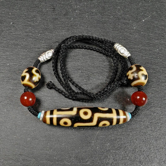 Vintage 9 Eyes Dzi Bead Necklace | Tibetan Dzi Jewelry | Protection Charm for Ultimate & Compassion | Spiritual Gift | 54*13mm