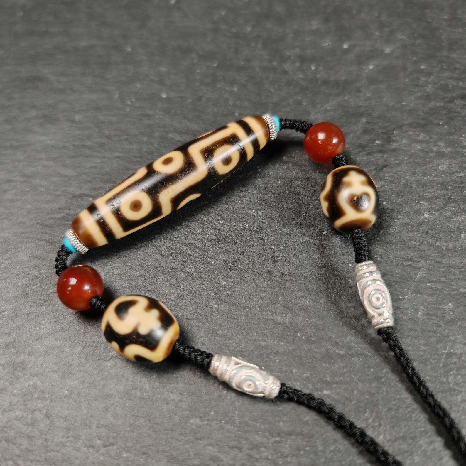 Vintage 9 Eyes Dzi Bead Necklace | Tibetan Dzi Jewelry | Protection Charm for Ultimate & Compassion | Spiritual Gift | 54*13mm