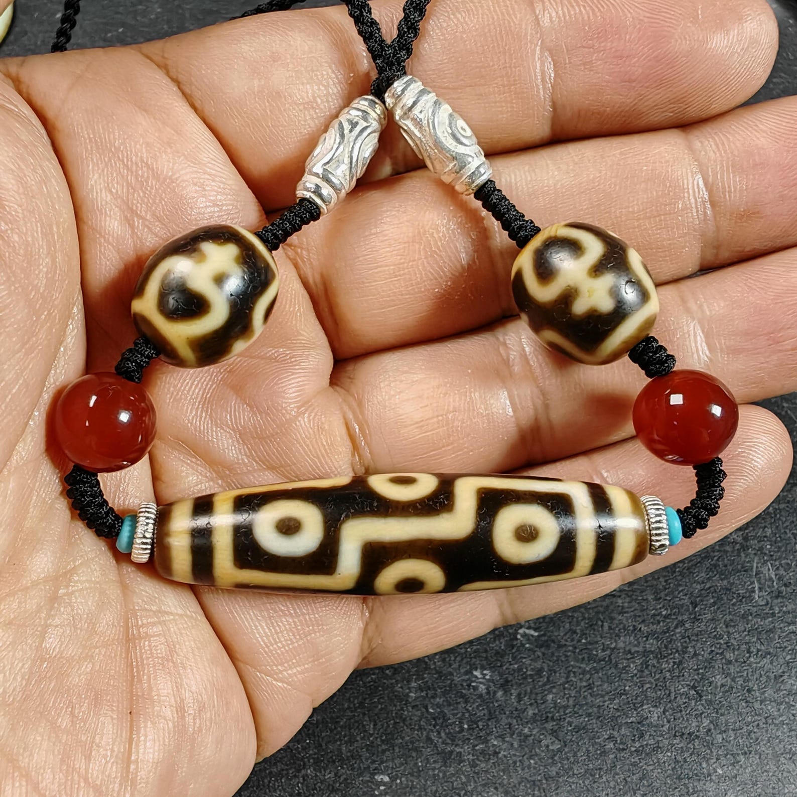Vintage 9 Eyes Dzi Bead Necklace | Tibetan Dzi Jewelry | Protection Charm for Ultimate & Compassion | Spiritual Gift | 54*13mm