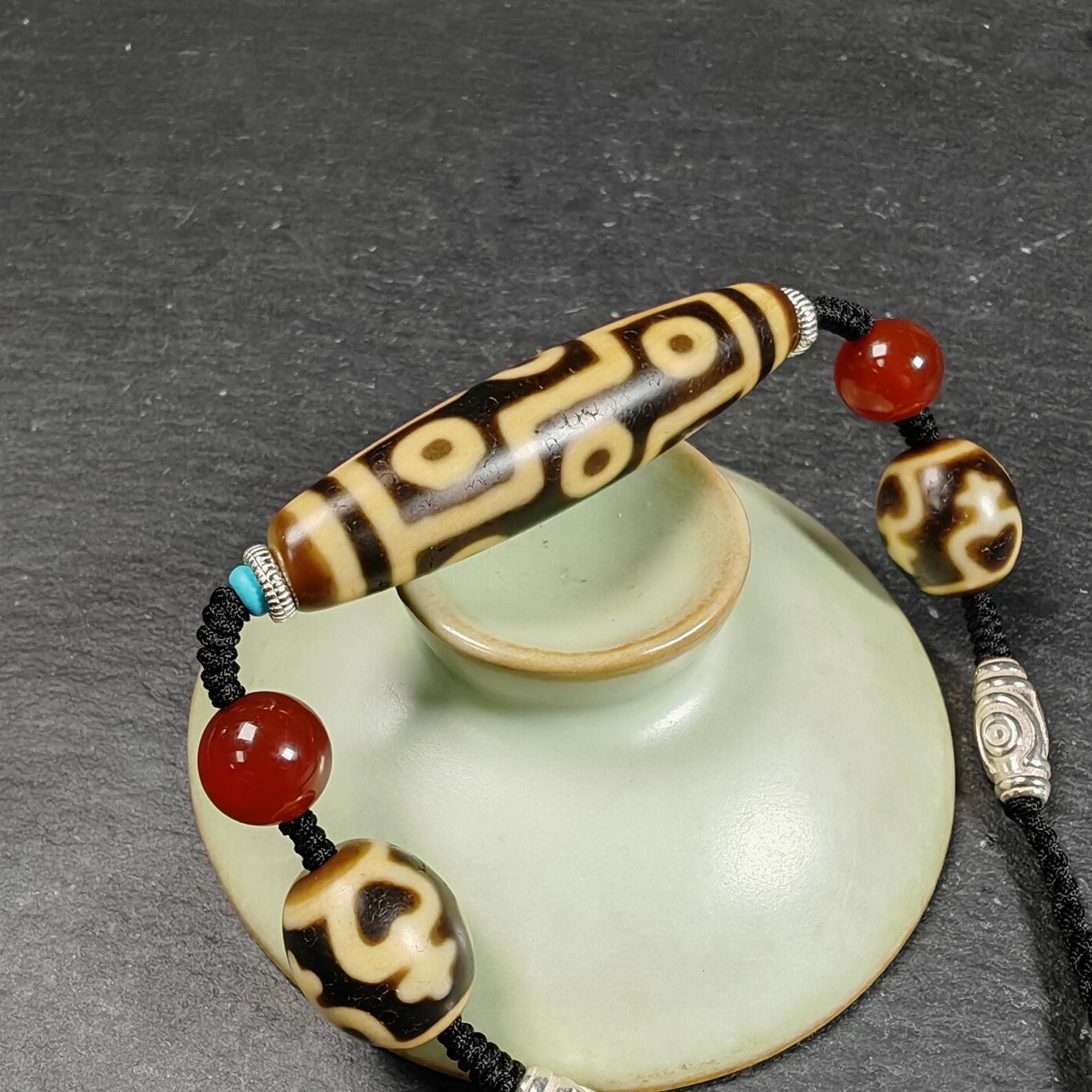 Vintage 9 Eyes Dzi Bead Necklace | Tibetan Dzi Jewelry | Protection Charm for Ultimate & Compassion | Spiritual Gift | 54*13mm