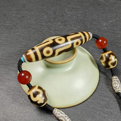 Vintage 9 Eyes Dzi Bead Necklace | Tibetan Dzi Jewelry | Protection Charm for Ultimate & Compassion | Spiritual Gift | 54*13mm
