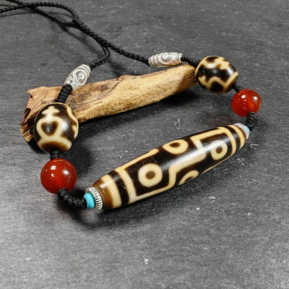 Vintage 9 Eyes Dzi Bead Necklace | Tibetan Dzi Jewelry | Protection Charm for Ultimate & Compassion | Spiritual Gift | 54*13mm
