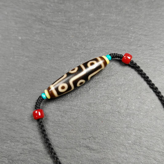 Vintage 9 Eyes Dzi Bead Necklace Tibetan Jewelry 41*11mm - Tibetan Buddhist bead necklace, front view