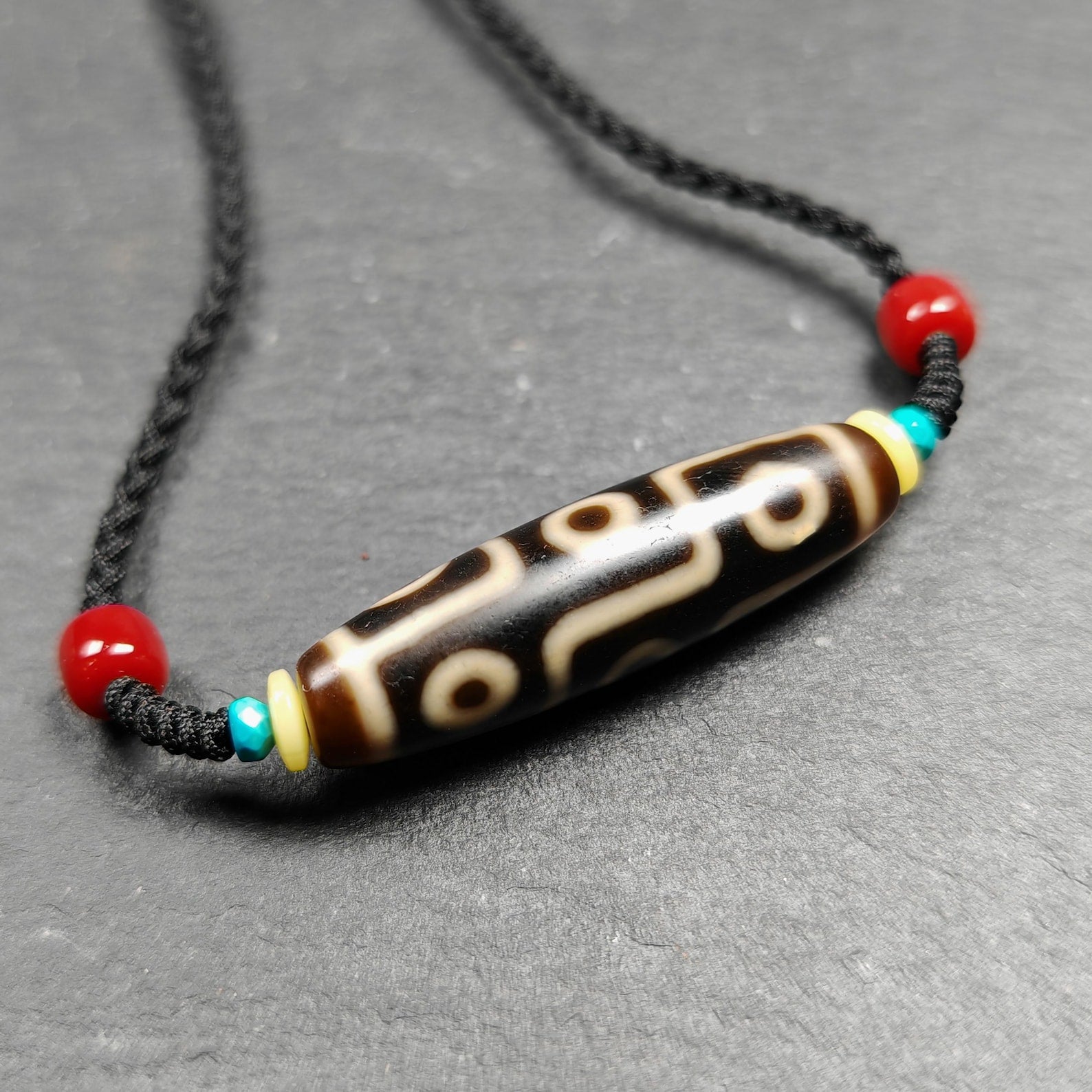 Vintage 9 Eyes Dzi Bead Necklace | Tibetan Jewelry | Protection Charm for Ultimate & Compassion | Spiritual Gift | 41*11mm