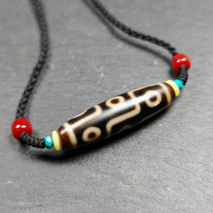 Vintage 9 Eyes Dzi Bead Necklace | Tibetan Jewelry | Protection Charm for Ultimate & Compassion | Spiritual Gift | 41*11mm