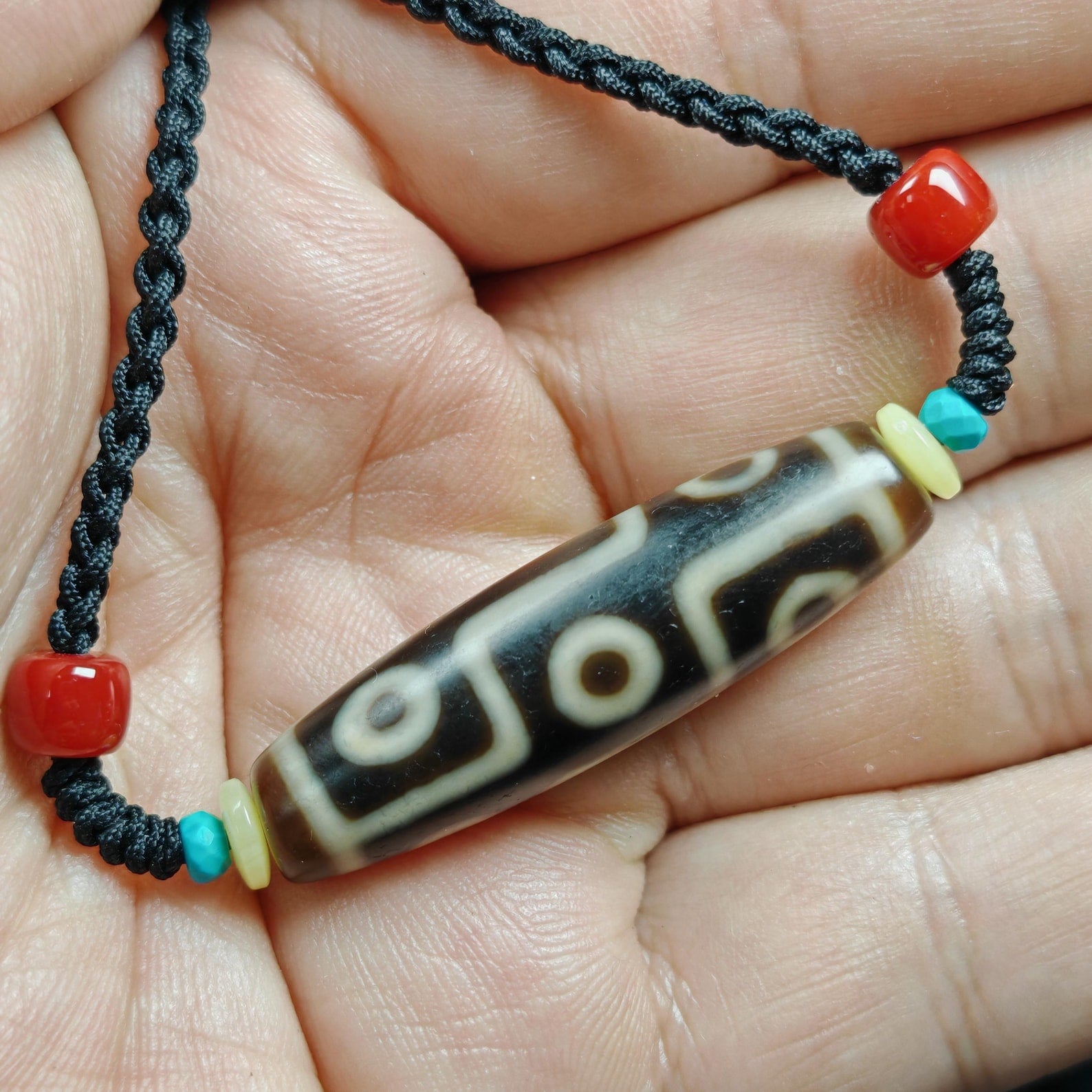 Vintage 9 Eyes Dzi Bead Necklace | Tibetan Jewelry | Protection Charm for Ultimate & Compassion | Spiritual Gift | 41*11mm