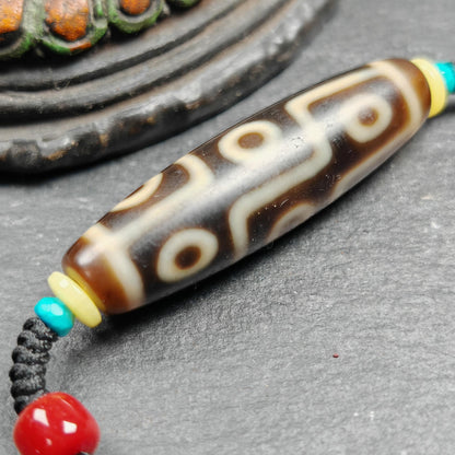 Vintage 9 Eyes Dzi Bead Necklace | Tibetan Jewelry | Protection Charm for Ultimate & Compassion | Spiritual Gift | 41*11mm