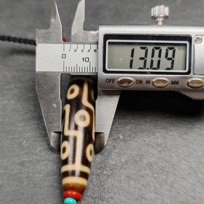 Vintage 9 Eyes Dzi Bead Necklace | Tibetan Jewelry | Protection Charm for Ultimate & Compassion | Spiritual Gift | 53*13mm