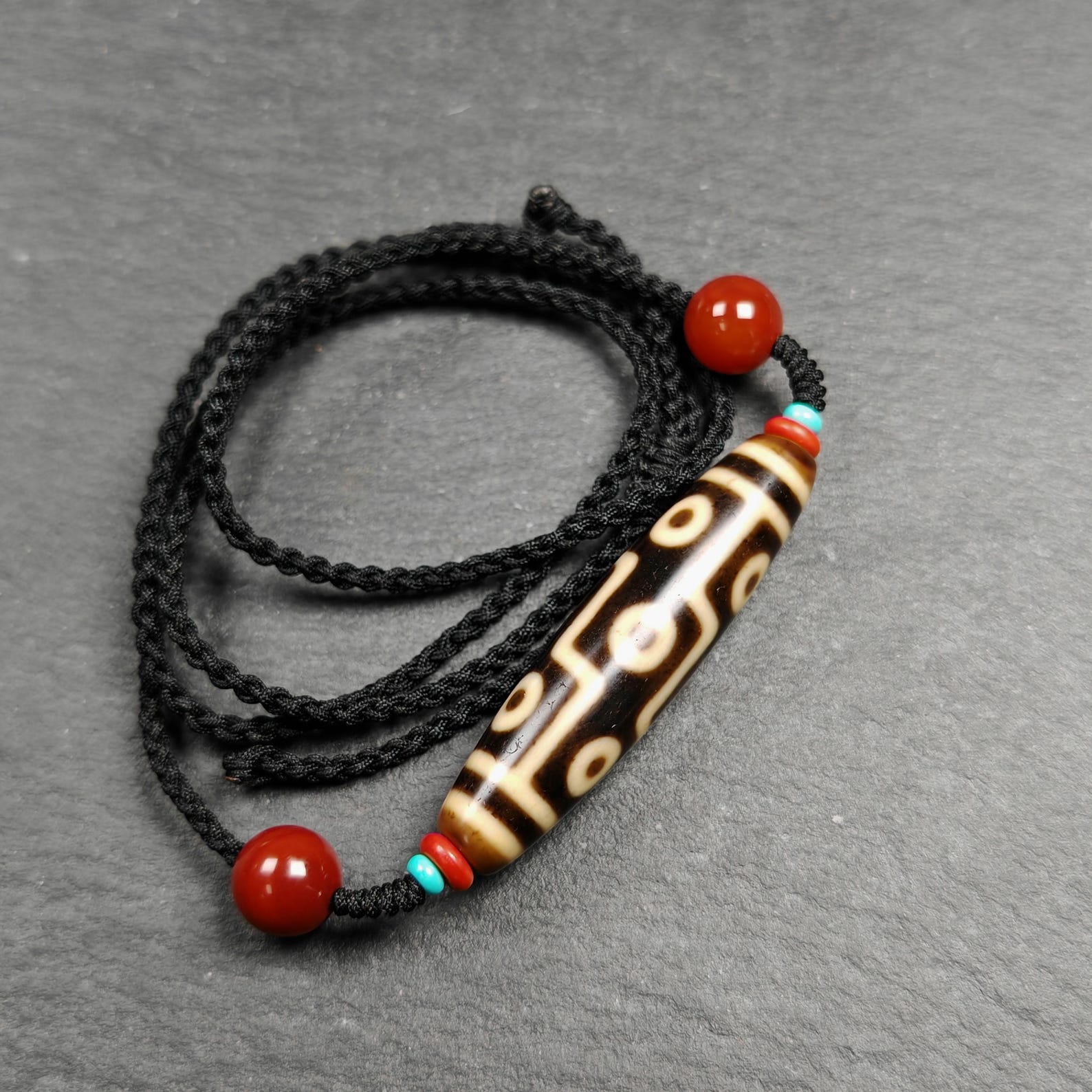 Vintage 9 Eyes Dzi Bead Necklace | Tibetan Jewelry | Protection Charm for Ultimate & Compassion | Spiritual Gift | 53*13mm