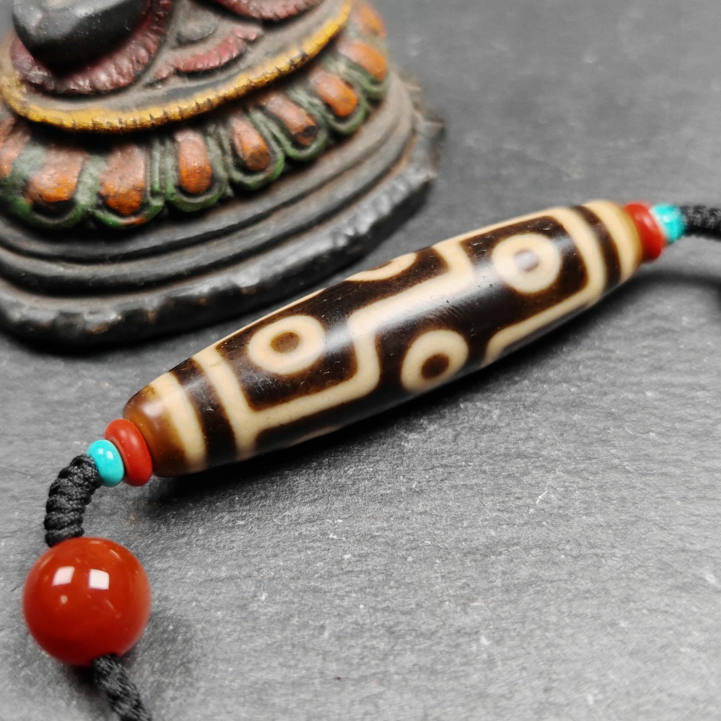 Vintage 9 Eyes Dzi Bead Necklace | Tibetan Jewelry | Protection Charm for Ultimate & Compassion | Spiritual Gift | 53*13mm