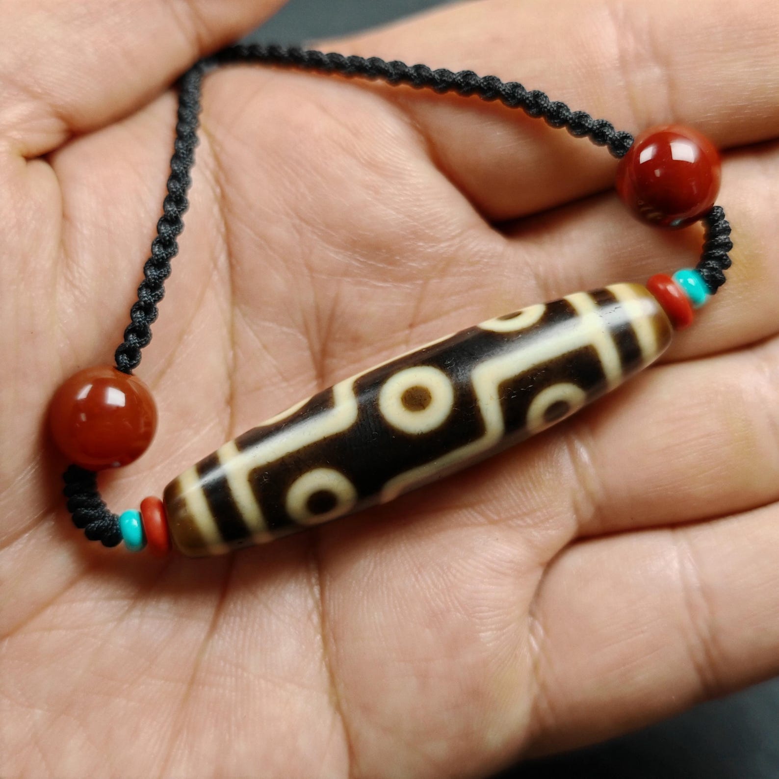 Vintage 9 Eyes Dzi Bead Necklace | Tibetan Jewelry | Protection Charm for Ultimate & Compassion | Spiritual Gift | 53*13mm