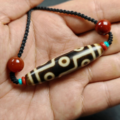 Vintage 9 Eyes Dzi Bead Necklace | Tibetan Jewelry | Protection Charm for Ultimate & Compassion | Spiritual Gift | 53*13mm