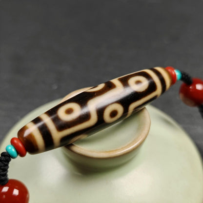 Vintage 9 Eyes Dzi Bead Necklace | Tibetan Jewelry | Protection Charm for Ultimate & Compassion | Spiritual Gift | 53*13mm