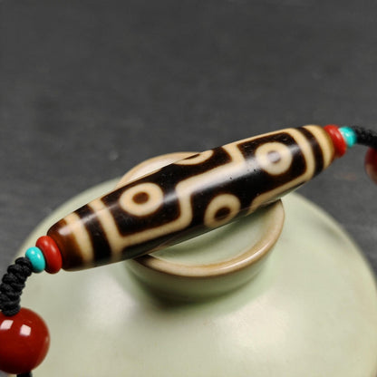 Vintage 9 Eyes Dzi Bead Necklace | Tibetan Jewelry | Protection Charm for Ultimate & Compassion | Spiritual Gift | 53*13mm