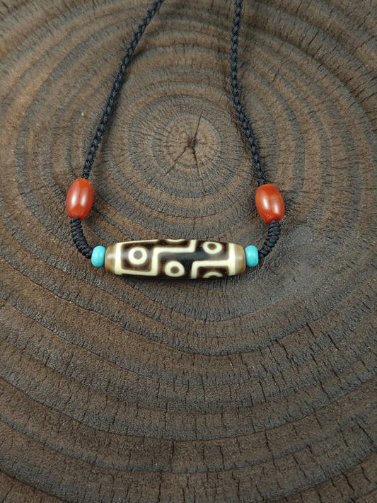 Vintage 9 Eyes Dzi Necklace | Tibetan Jewelry | Protection Charm for Ultimate & Compassion | Spiritual Gift | 40*11mm