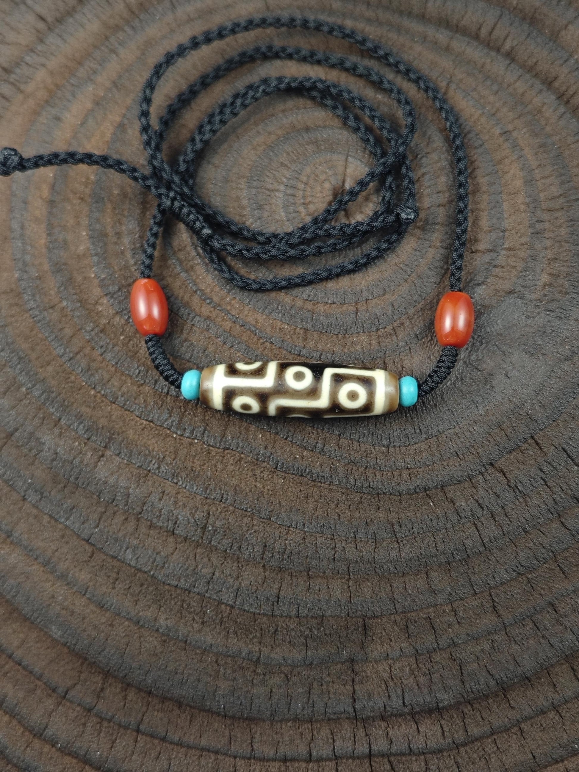 Vintage 9 Eyes Dzi Necklace | Tibetan Jewelry | Protection Charm for Ultimate & Compassion | Spiritual Gift | 40*11mm