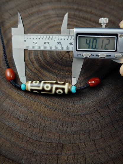 Vintage 9 Eyes Dzi Necklace | Tibetan Jewelry | Protection Charm for Ultimate & Compassion | Spiritual Gift | 40*11mm