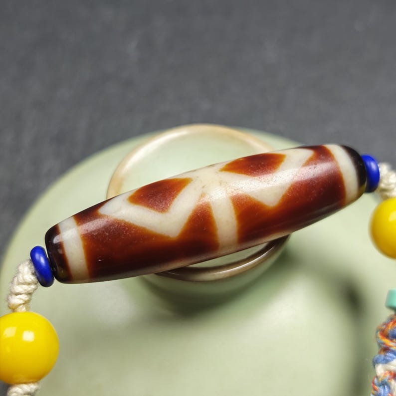 Vintage Fire Agate Dzi Necklace | Tibetan Dzi Protective Charm | Spiritual Gift | 48*13mm