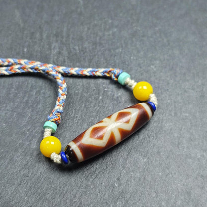 Vintage Fire Agate Dzi Necklace | Tibetan Dzi Protective Charm | Spiritual Gift | 48*13mm