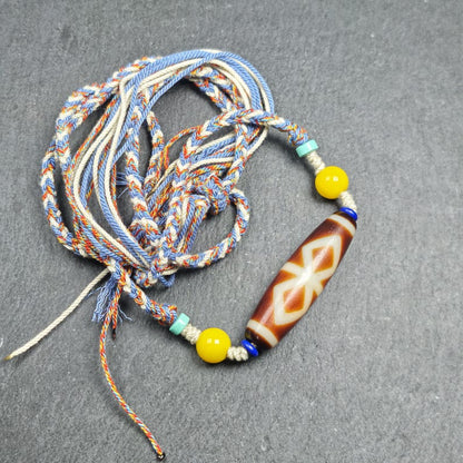 Vintage Fire Agate Dzi Necklace | Tibetan Dzi Protective Charm | Spiritual Gift | 48*13mm