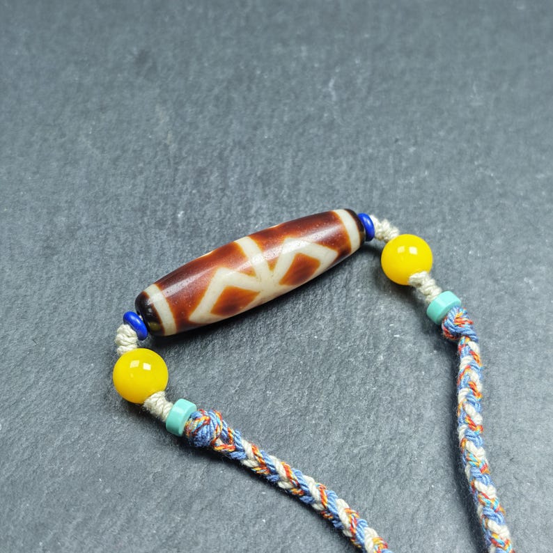 Vintage Fire Agate Dzi Necklace | Tibetan Dzi Protective Charm | Spiritual Gift | 48*13mm