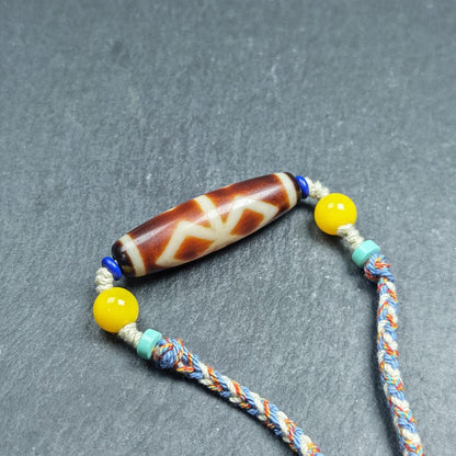 Vintage Fire Agate Dzi Necklace | Tibetan Dzi Protective Charm | Spiritual Gift | 48*13mm