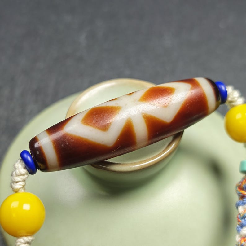 Vintage Fire Agate Dzi Necklace | Tibetan Dzi Protective Charm | Spiritual Gift | 48*13mm