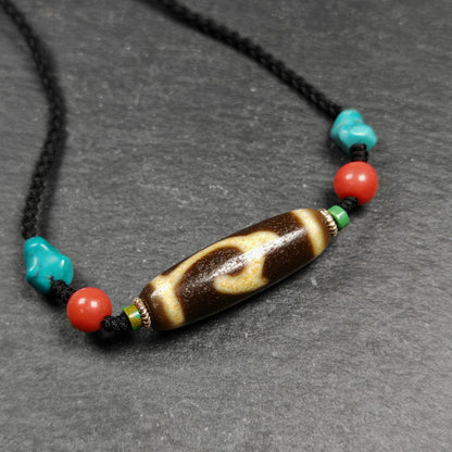 Vintage Green Tara Dzi Bead Necklace | Tibetan Jewelry | Protection Charm for Success and Prosperity | Spiritual Gift | 35*11mm