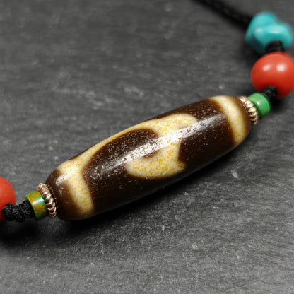 Vintage Green Tara Dzi Bead Necklace | Tibetan Jewelry | Protection Charm for Success and Prosperity | Spiritual Gift | 35*11mm