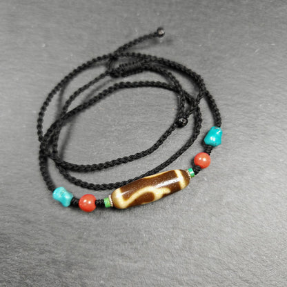 Vintage Green Tara Dzi Bead Necklace | Tibetan Jewelry | Protection Charm for Success and Prosperity | Spiritual Gift | 35*11mm