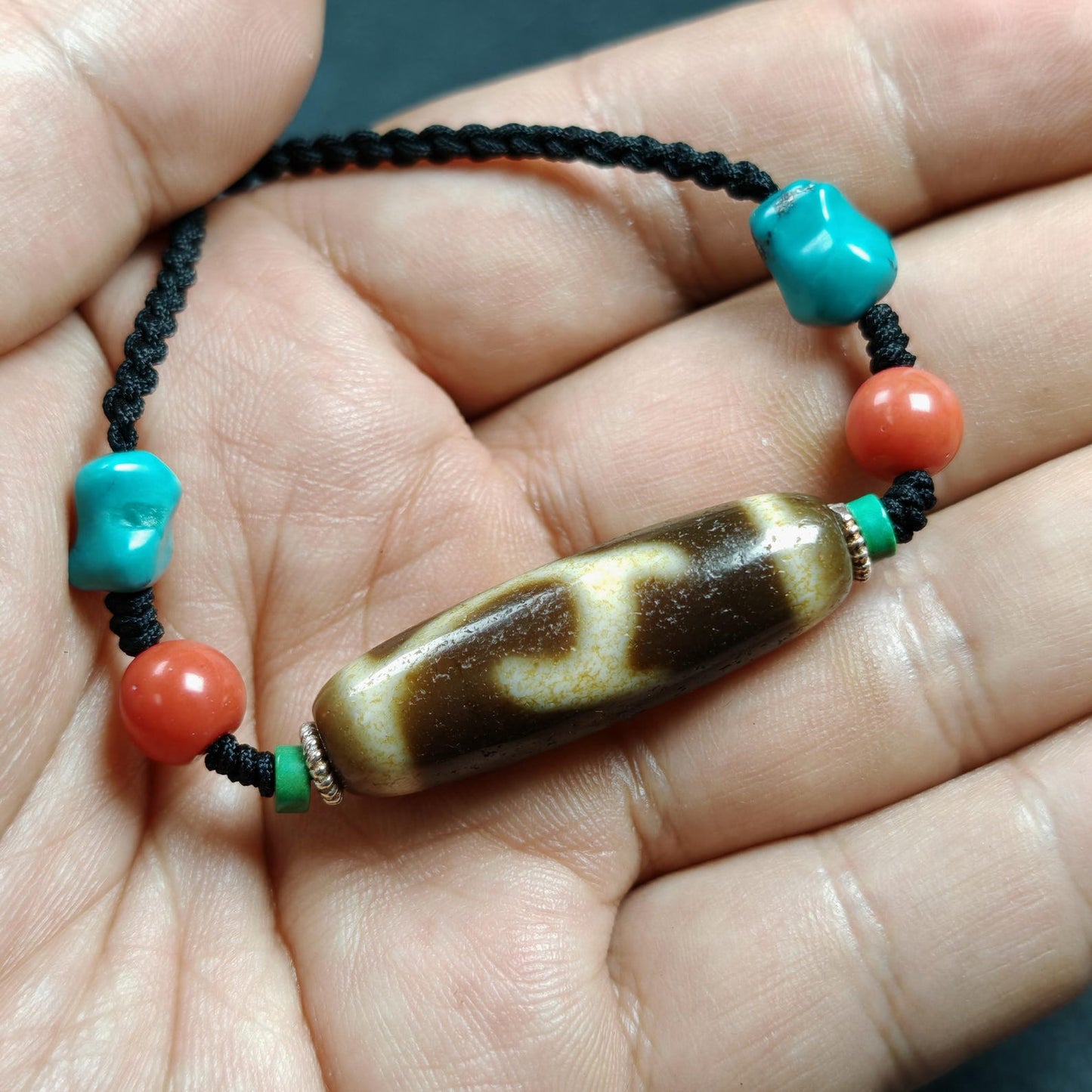 Vintage Green Tara Dzi Bead Necklace | Tibetan Jewelry | Protection Charm for Success and Prosperity | Spiritual Gift | 35*11mm