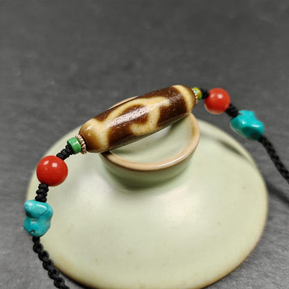 Vintage Green Tara Dzi Bead Necklace | Tibetan Jewelry | Protection Charm for Success and Prosperity | Spiritual Gift | 35*11mm
