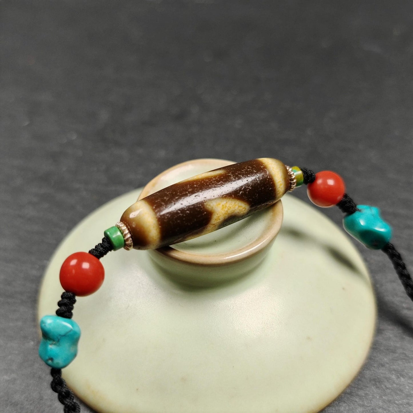Vintage Green Tara Dzi Bead Necklace | Tibetan Jewelry | Protection Charm for Success and Prosperity | Spiritual Gift | 35*11mm
