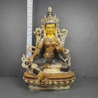 Vintage Green Tara Statue - Handmade Tibetan Buddha Statue - Fully Consecrated and Blessed - 40 Years Old